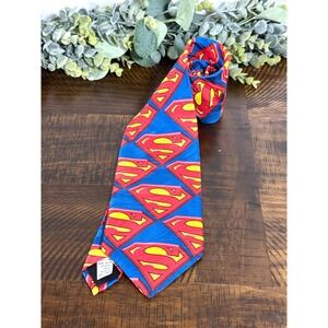 Superman DC Comics 1997 S Shield Silk Tie vintage necktie bue red graphic